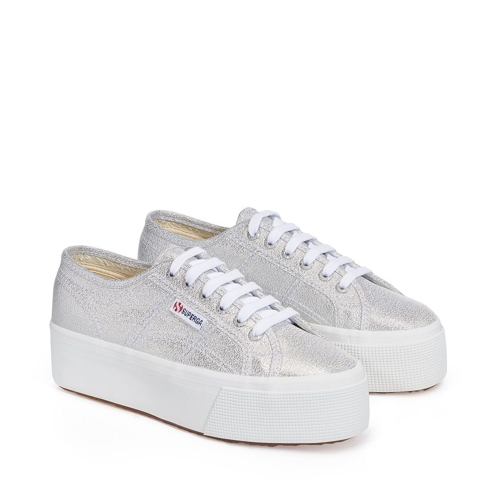 Superga 2790 Lame Grey Platform Sneakers - Women's Sneakers USA | US7150862